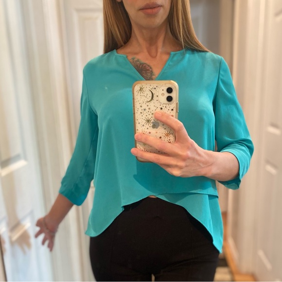 Tiffany blue high low blouse small/2 - Picture 5 of 11